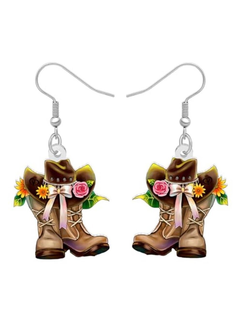 Cowgirl Hat Boots Western Dangle Earrings